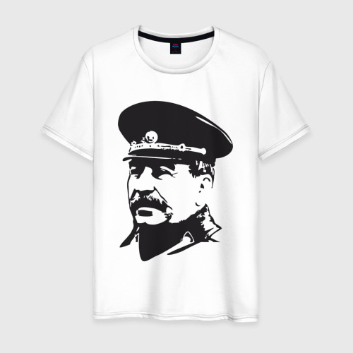 Мужская футболка из хлопка с принтом Сталин в фуражке, вид спереди №1