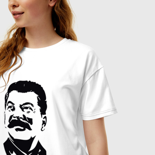 Женская футболка хлопок Oversize с принтом Образ Сталина, фото на моделе #1