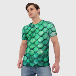 Мужская футболка 3D Шкура зеленого дракона - фото 2
