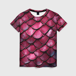 Женская футболка 3D Чешуя дракона красного