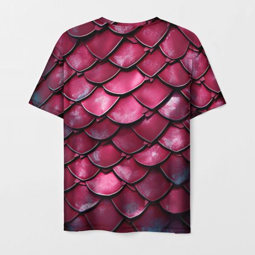 Мужская футболка 3D с принтом Чешуя дракона красного, вид сзади #1