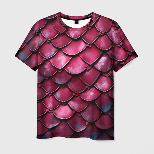 Мужская футболка 3D с принтом Чешуя дракона красного, вид спереди #2