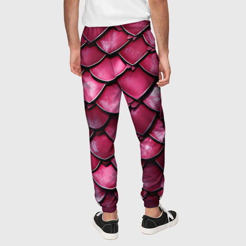 Мужские брюки 3D с принтом Чешуя дракона красного, вид сзади #2