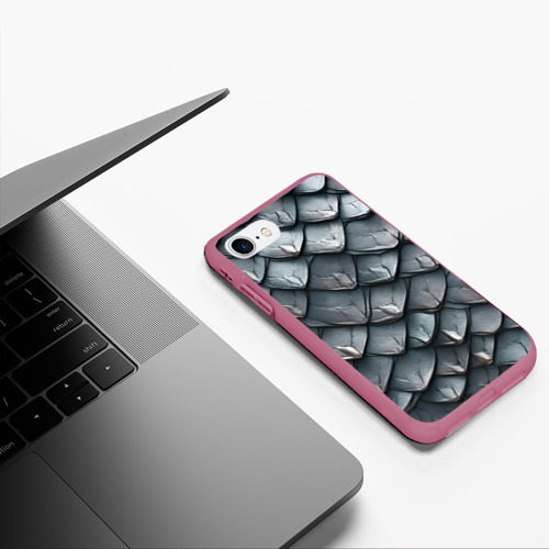 Чехол для iPhone 7/8 матовый с принтом Шкура серебряного дракона, фото #5
