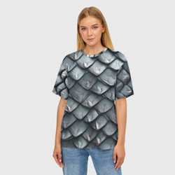Женская футболка oversize 3D Шкура серебряного дракона - фото 2