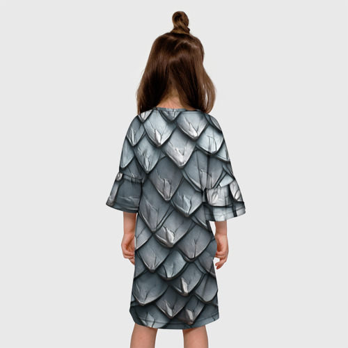 Детское платье 3D с принтом Шкура серебряного дракона, вид сзади #2