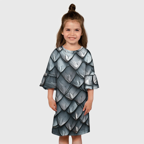 Детское платье 3D с принтом Шкура серебряного дракона, вид сбоку #3