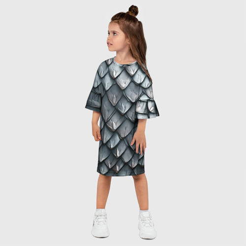 Детское платье 3D с принтом Шкура серебряного дракона, фото на моделе #1