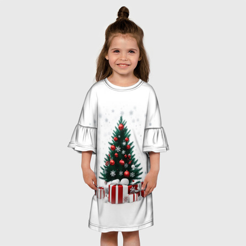 Детское платье 3D с принтом Рождественская ель, вид сбоку #3
