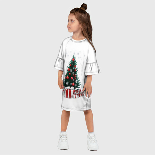 Детское платье 3D с принтом Рождественская ель, фото на моделе #1