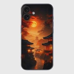 Чехол для iPhone 16 силиконовый с защитой камеры Мрачная япония - пейзаж