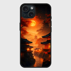 Чехол силиконовый для Apple iPhone 15 матовый Мрачная япония - пейзаж