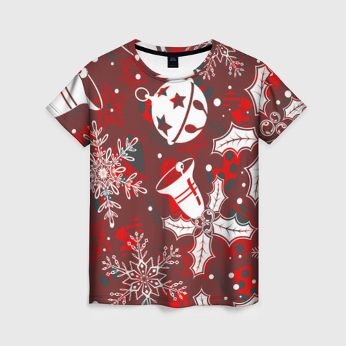Женская футболка 3D с принтом Рождественские узоры паттерны, вид спереди #2