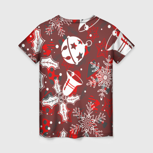 Женская футболка 3D с принтом Рождественские узоры паттерны, вид сзади #1