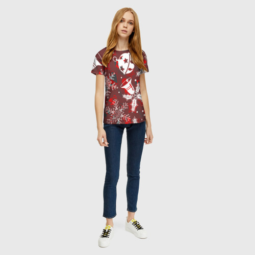 Женская футболка 3D с принтом Рождественские узоры паттерны, вид сбоку #3