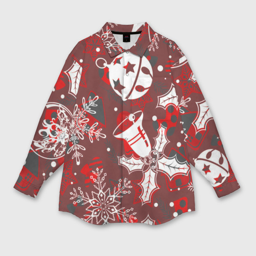 Мужская рубашка oversize 3D с принтом Рождественские узоры паттерны, вид спереди #2