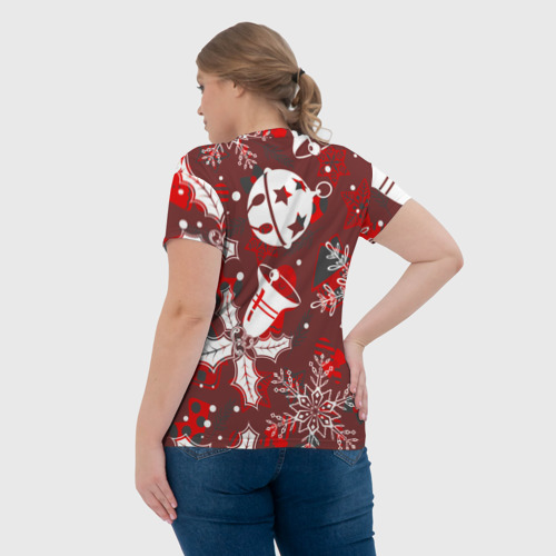 Женская футболка 3D с принтом Рождественские узоры паттерны, вид сзади #2
