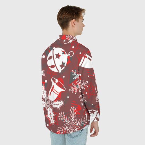 Мужская рубашка oversize 3D с принтом Рождественские узоры паттерны, вид сзади #2