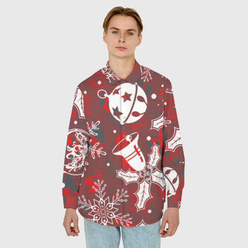 Мужская рубашка oversize 3D с принтом Рождественские узоры паттерны, фото на моделе #1
