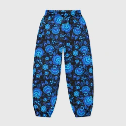 Женские джоггеры оверсайз 3D Новогодняя гжельская роспись чёрный фон