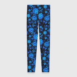 Леггинсы 3D Новогодняя гжельская роспись чёрный фон