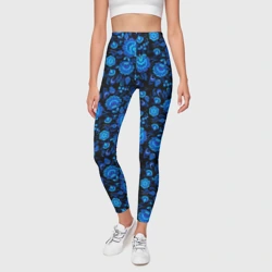 Леггинсы 3D Новогодняя гжельская роспись чёрный фон - фото 2