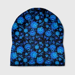 Шапка 3D Новогодняя гжельская роспись чёрный фон