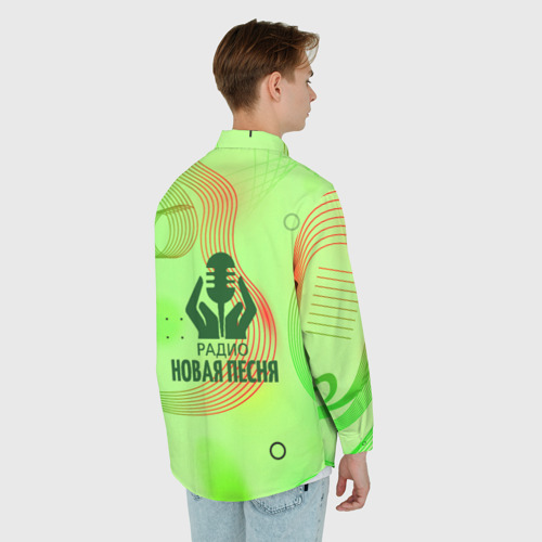 Мужская рубашка oversize 3D с принтом Радио Новая Песня с молнией, вид сзади #2