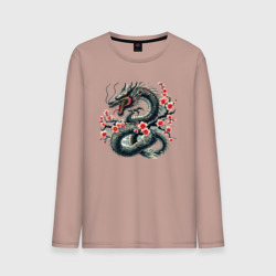 Мужской лонгслив хлопок Japanese dragon and sakura - irezumi