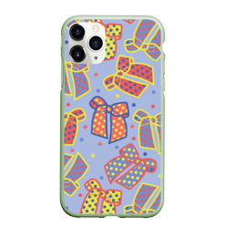 Чехол для iPhone 11 Pro матовый Узор с яркими разноцветными бантами в горошек