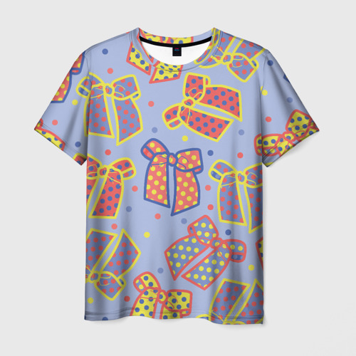 Мужская футболка 3D Узор с яркими разноцветными бантами в горошек, цвет 3D печать
