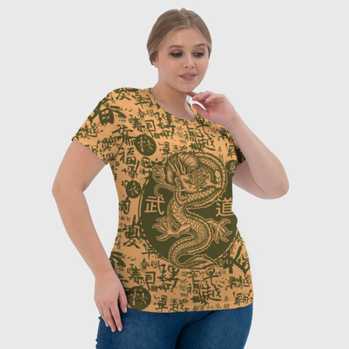 Женская футболка 3D с принтом Дракон и иероглифы, фото #4