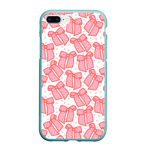 Чехол для iPhone 7Plus/8 Plus матовый Узор с розовыми бантами в горошек, цвет мятный