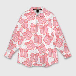 Мужская рубашка oversize 3D Узор с розовыми бантами в горошек