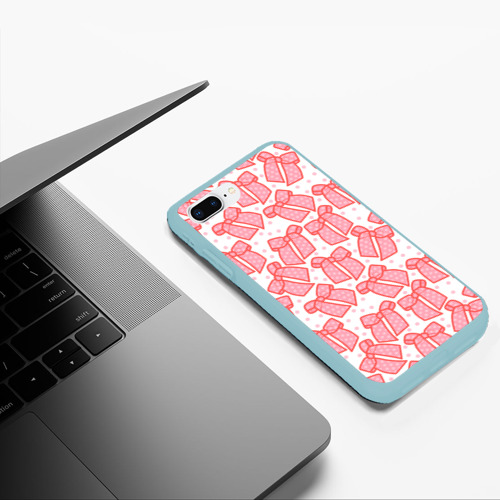 Чехол для iPhone 7Plus/8 Plus матовый Узор с розовыми бантами в горошек, цвет мятный - фото 5