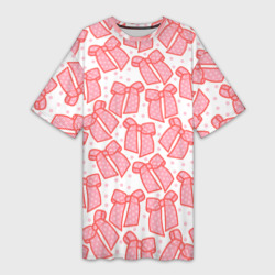 Платье-футболка 3D Узор с розовыми бантами в горошек