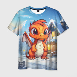 Мужская футболка 3D Милый дракон оранжевого цвета