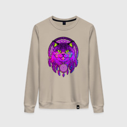 Женский свитшот хлопок Фиолетовый кот-индеец с ловцом снов