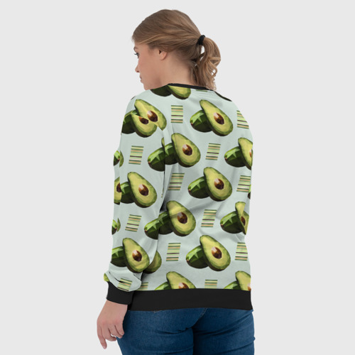 Женский свитшот 3D с принтом Авокадо и полосы, вид сзади #2