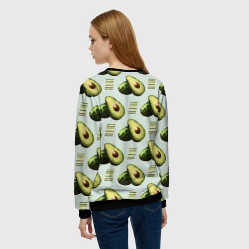 Женский свитшот 3D с принтом Авокадо и полосы, вид сзади #2
