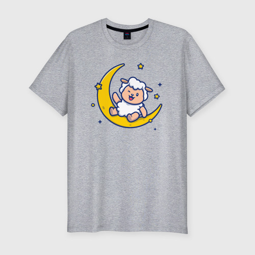 Мужская футболка хлопок Slim Овечка на луне, цвет меланж