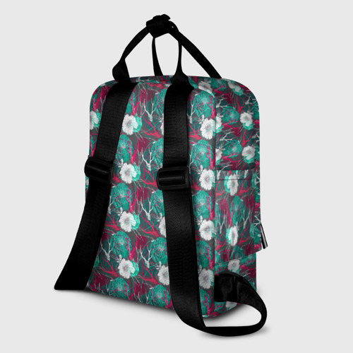 Женский рюкзак 3D с принтом Черепа с цветочным орнаментом, вид сзади #1