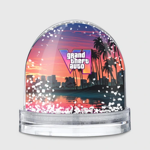 Игрушка Снежный шар GTA 6 лого на фоне заката 