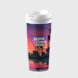 Термокружка-непроливайка GTA 6 лого на фоне заката 