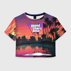 Женская футболка Crop-top 3D GTA 6 лого на фоне заката 