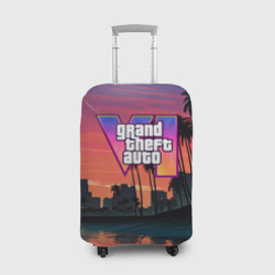 Чехол для чемодана 3D GTA 6 лого на фоне заката 
