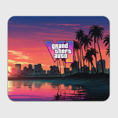 Прямоугольный коврик для мышки GTA 6 лого на фоне заката 