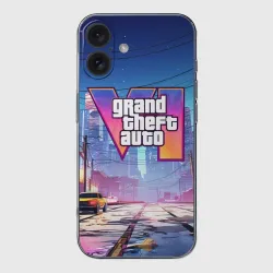 Чехол для iPhone 16 силиконовый с защитой камеры GTA 6 неоновый город