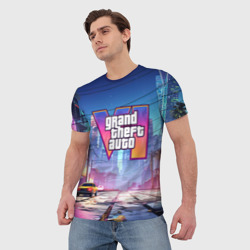 Мужская футболка 3D GTA 6 неоновый город - фото 2