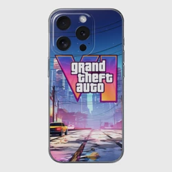Чехол для iPhone 15 Pro силиконовый с защитой камеры GTA 6 неоновый город